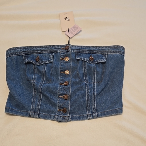 Sincerely Jules Strapless Button Front Denim Corset Bustier Size L - Picture 1 of 9